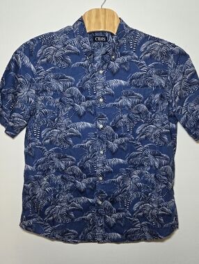 Mens XXL Chaps Short Sleeve Button Down Cotton Shirt Tropical Palm Trees